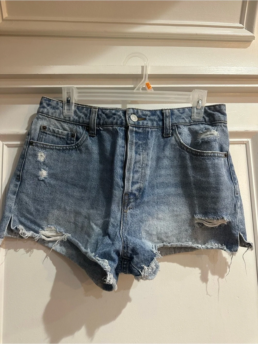 Vanilla Star Light Blue Distressed Denim Shorts